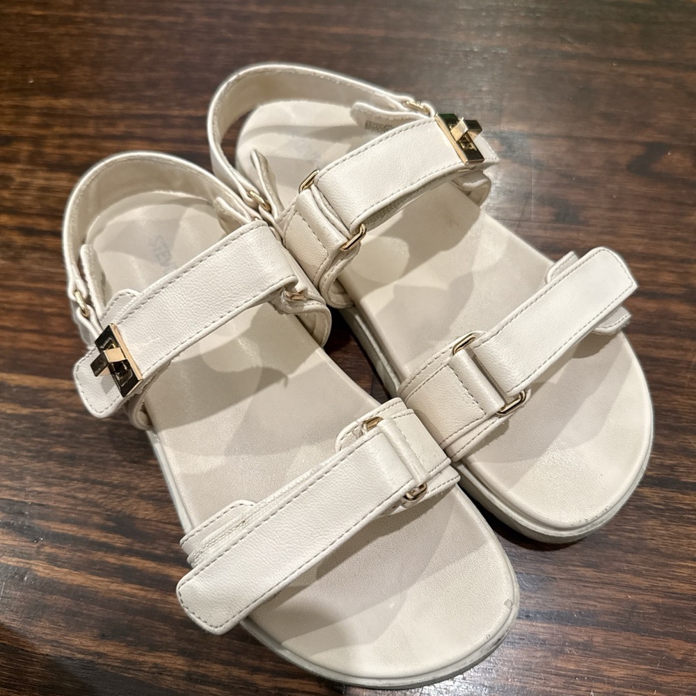 Stylish White Sandals with Gold Accents